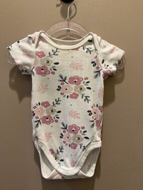 Gerber Pink and Cream Floral Short-Sleeve Baby One-Piece